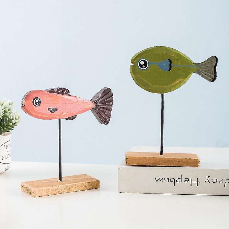 Nautical Theme Wooden Seafish with Stand Base Animal Table Decor-e