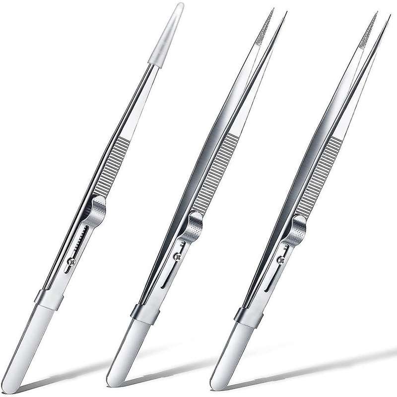 3pieces Diamond Stone Tweezers Jewelry Tweezers Stainless Steel