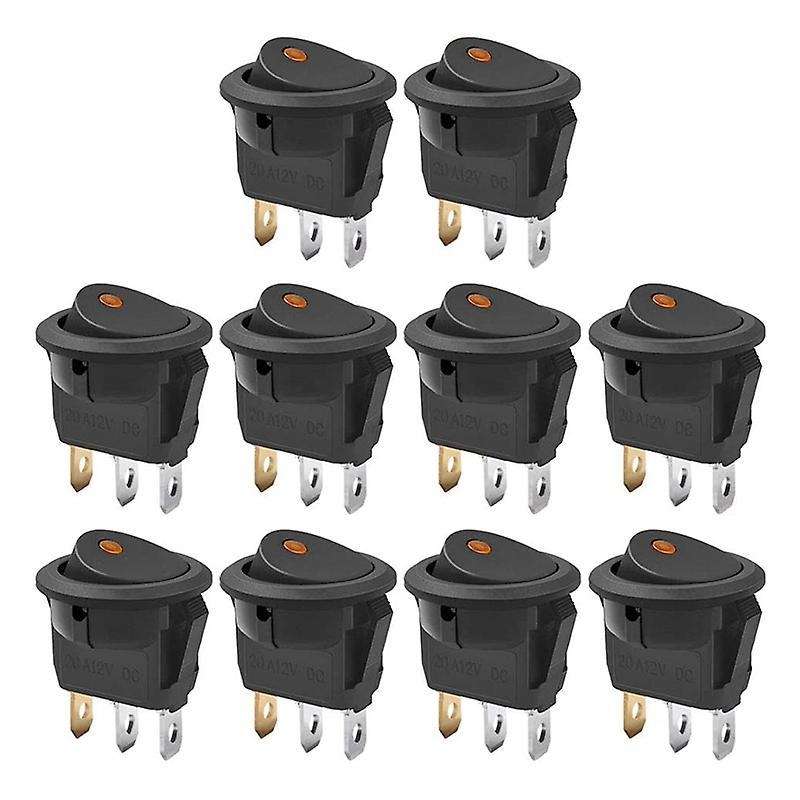10pcs Spst Round Dot Switch 20a for Car Or Boat with Led,yellow Light