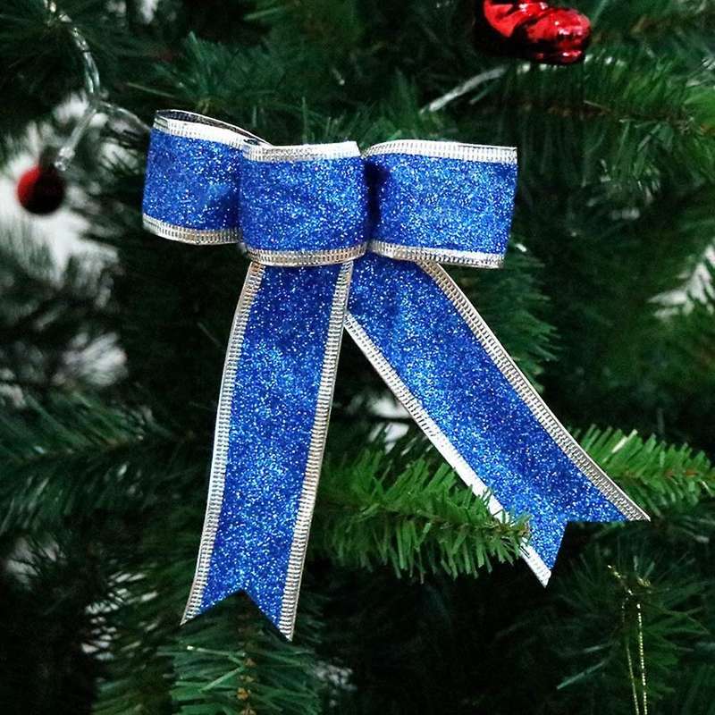 Christmas Sparkling Ribbon Bow Gift, Christmas Tree Decor(blue,5 Pcs)