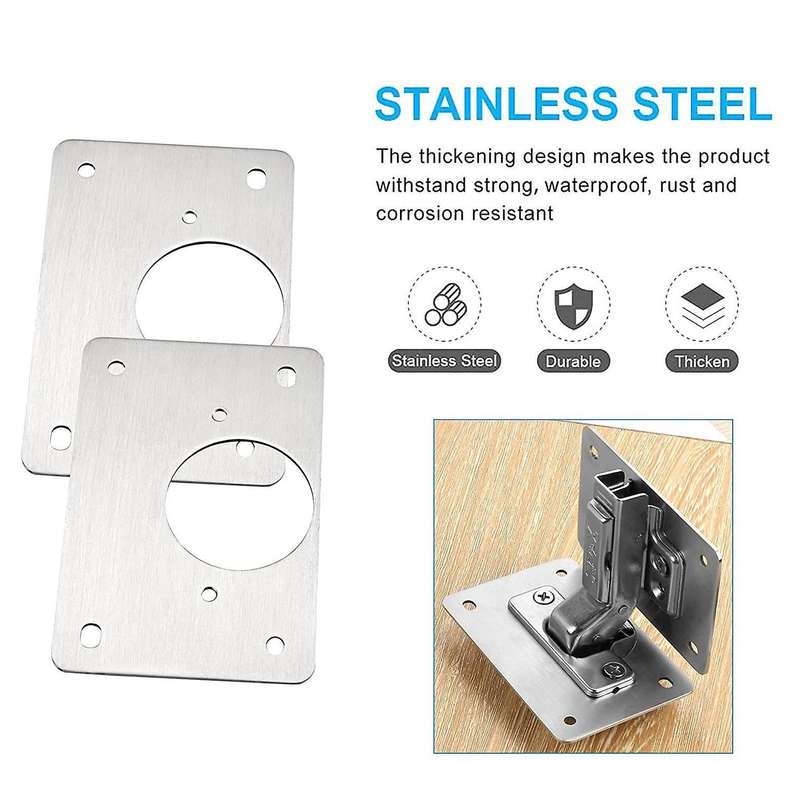 4pcs Hinge Repair Plate Stainless Steel Bracket Cabinet Hinge