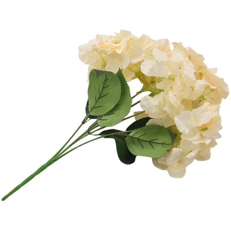 Artificial Hydrangea Flower 5 Big Heads Bouquet Champagne Color