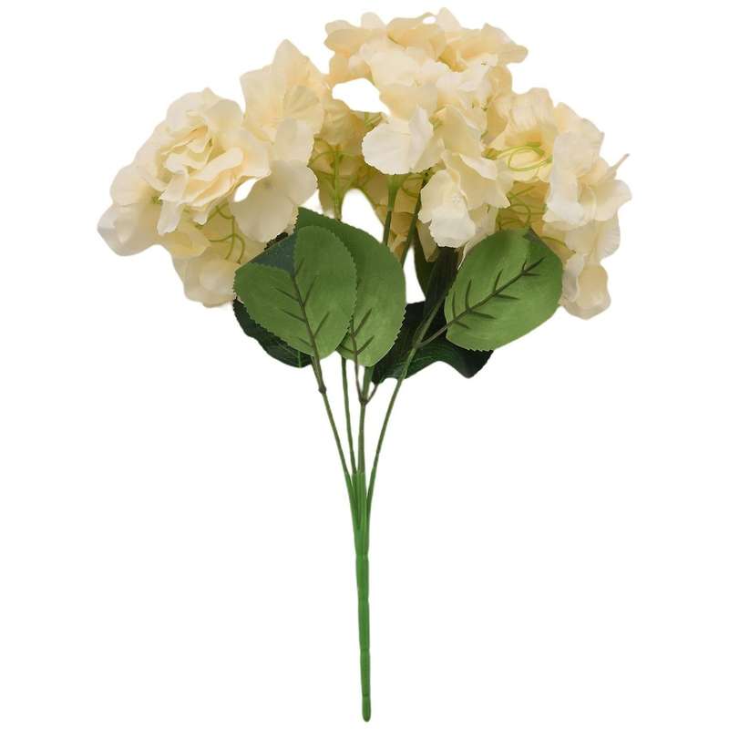 Artificial Hydrangea Flower 5 Big Heads Bouquet Champagne Color