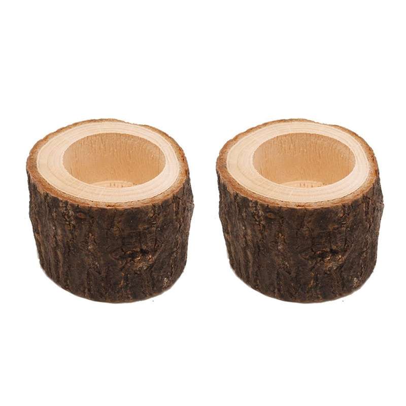 2x Vintage Wooden Tree Branch Candle Holder Dinner Deco Medium