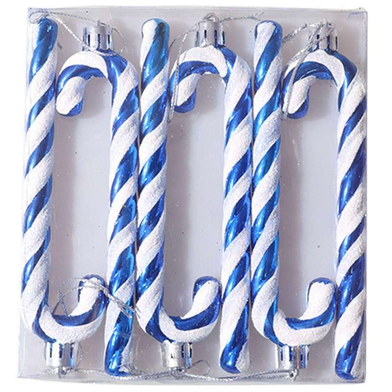6pcs Christmas Tree Decoration Plastic Candy Cane Pendant, Blue