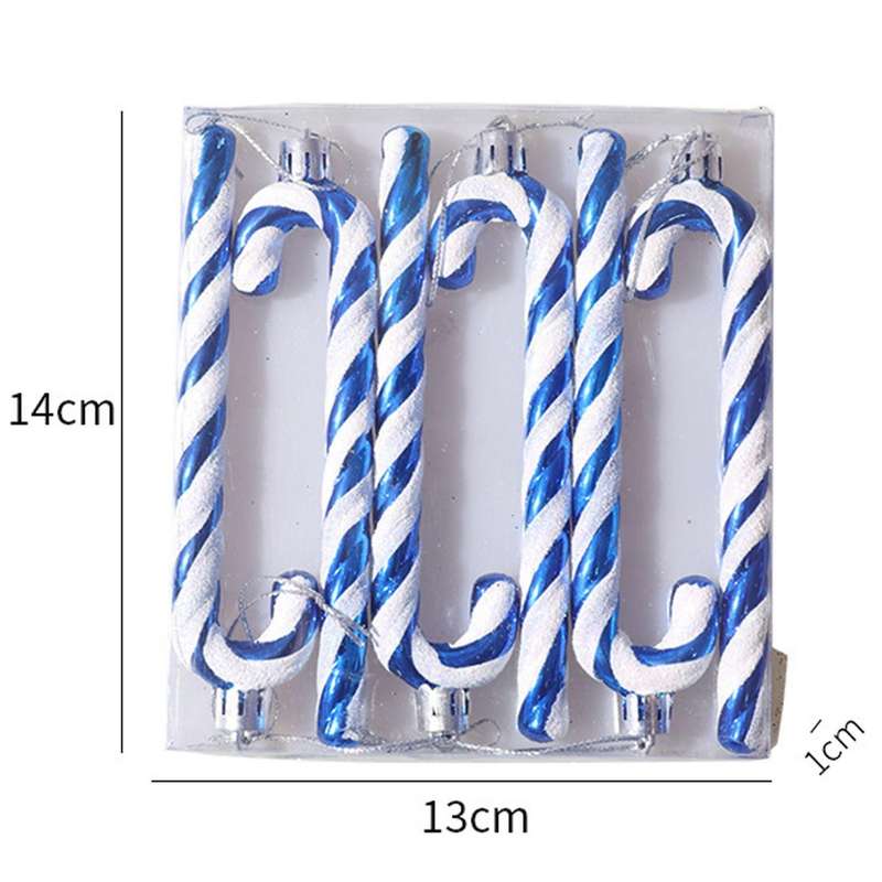 6pcs Christmas Tree Decoration Plastic Candy Cane Pendant, Blue