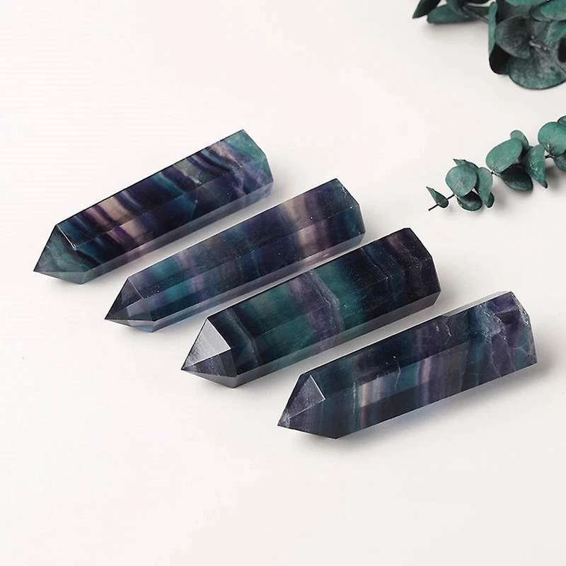 Natural Fluorite Crystal Tower Hexagonal Faceted Prism Figurine 6-7cm