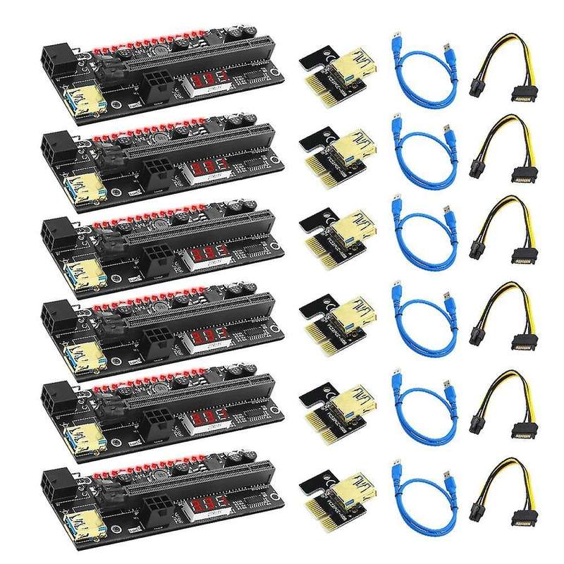 6 Pcs Pcie Riser Extension Card with 3.3v Digital Led for Btc Mining