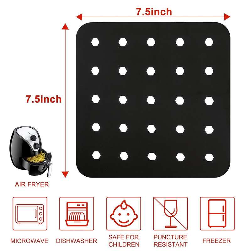 7.5 Inch Reusable Air Fryer Liner Air Fryer Mat Black