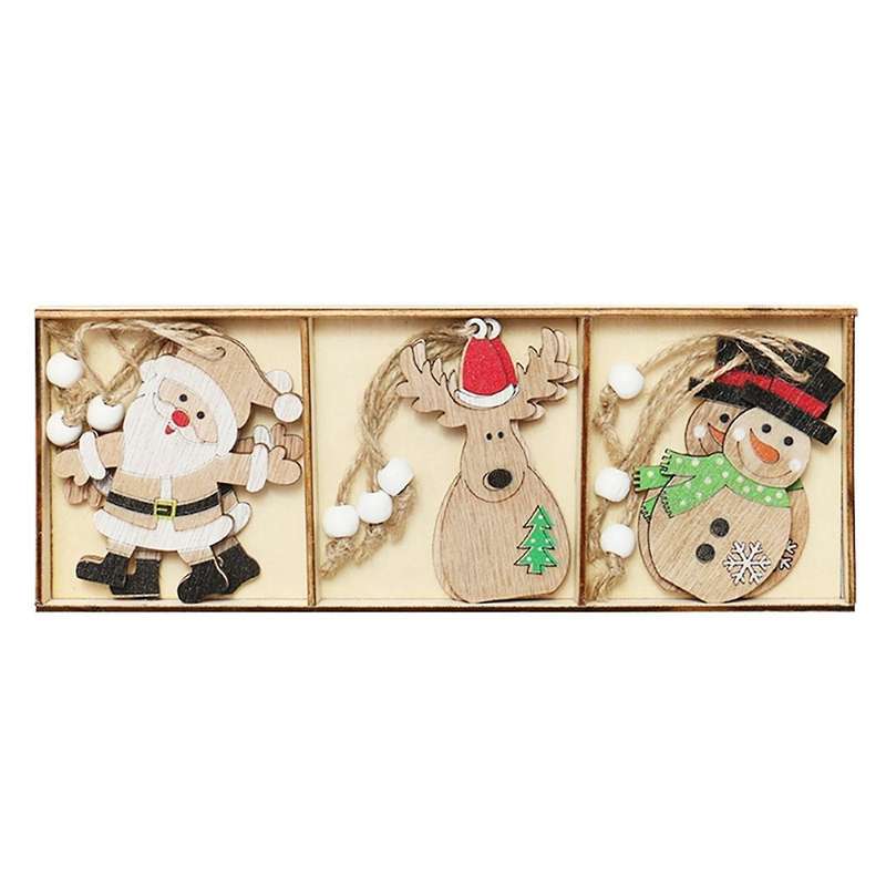 9 Pcs Christmas Car Wooden Pendants Home Decor New Year Kids Gift, C