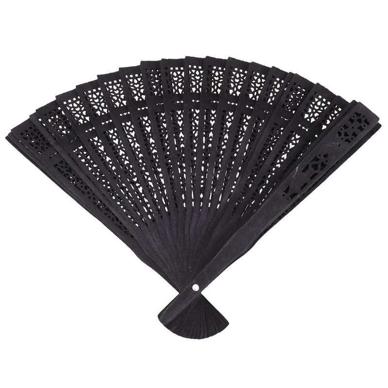 Black Plastic Frame Embroidery Floral Detail Folding Hand Fan