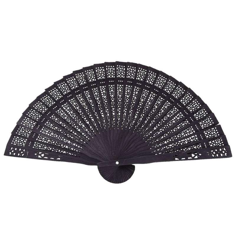 Black Plastic Frame Embroidery Floral Detail Folding Hand Fan