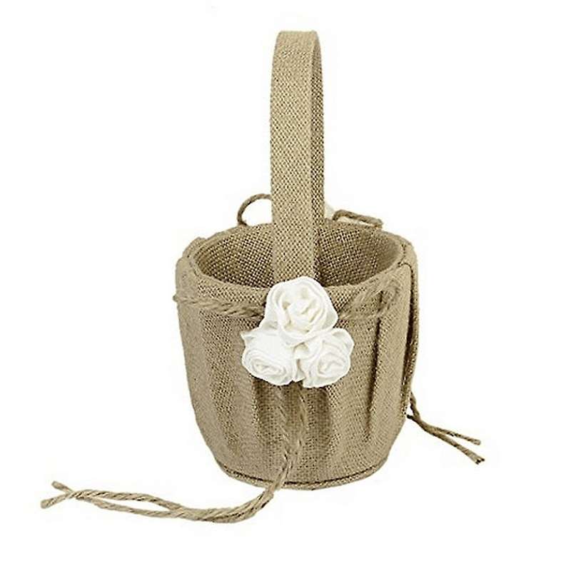 Vintage European Style Linen Roses Wedding Bridal Flower Basket