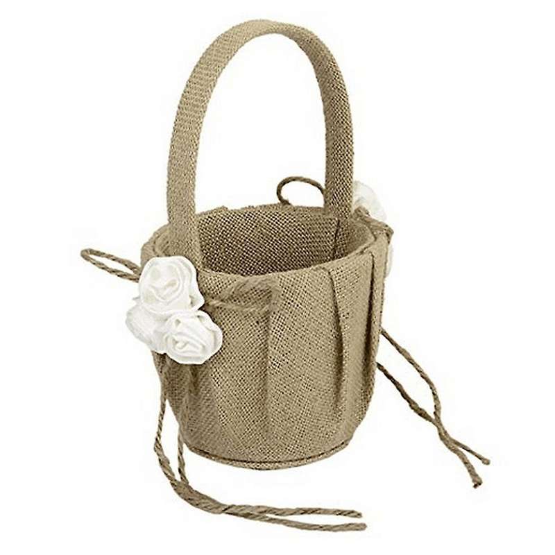 Vintage European Style Linen Roses Wedding Bridal Flower Basket
