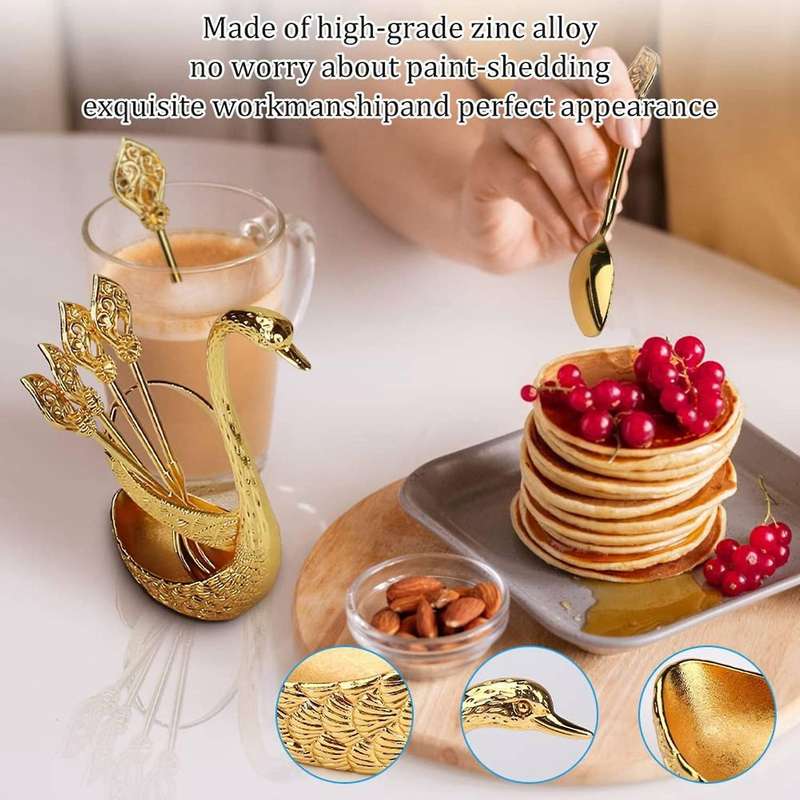 Creative Dinnerware Set Decorative Swan Base Holder with 6 Spoons A