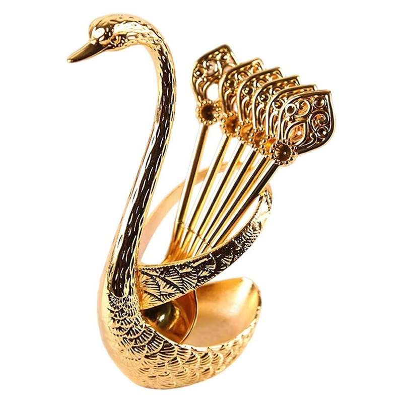 Creative Dinnerware Set Decorative Swan Base Holder with 6 Spoons A