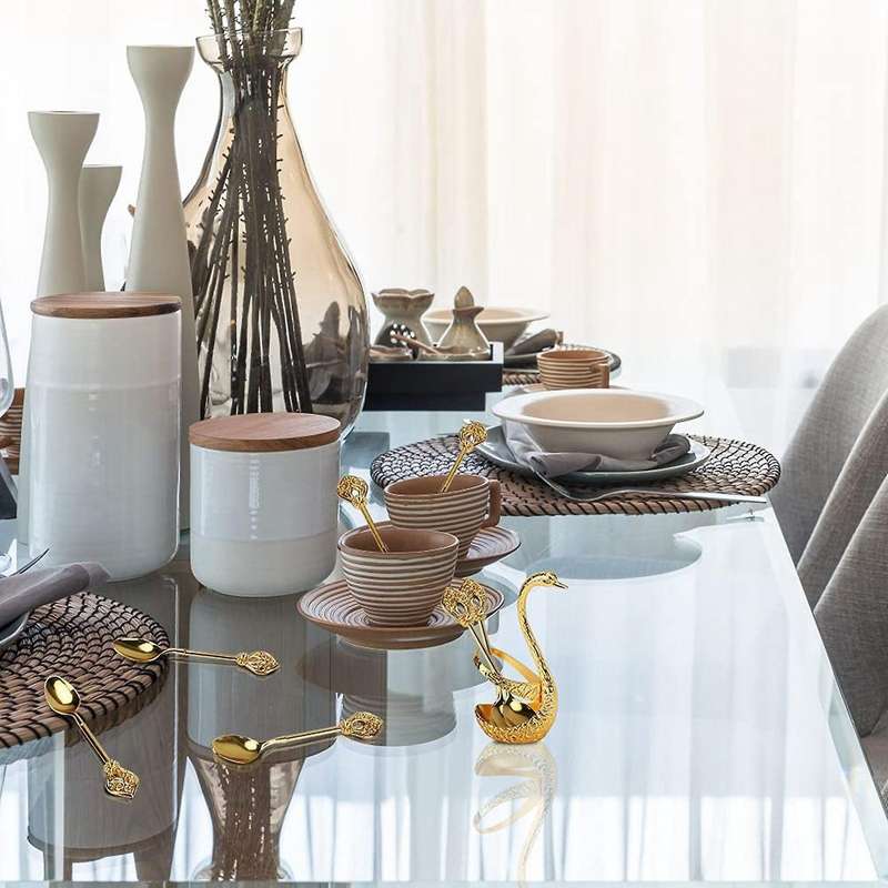 Creative Dinnerware Set Decorative Swan Base Holder with 6 Spoons A