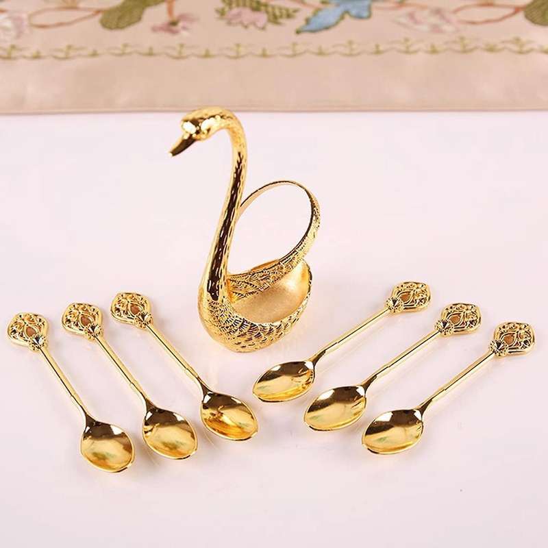 Creative Dinnerware Set Decorative Swan Base Holder with 6 Spoons A