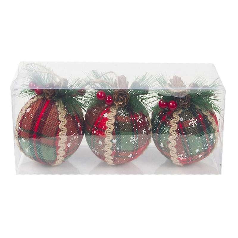 Christmas Tree Red Plaid Painted Hanging Balls for Gift Home Decor-a