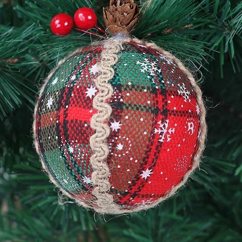 Christmas Tree Red Plaid Painted Hanging Balls for Gift Home Decor-a