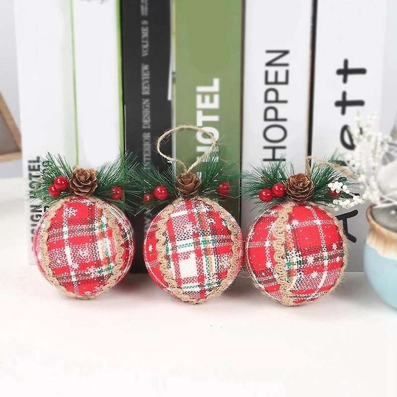 Christmas Tree Red Plaid Painted Hanging Balls for Gift Home Decor-a