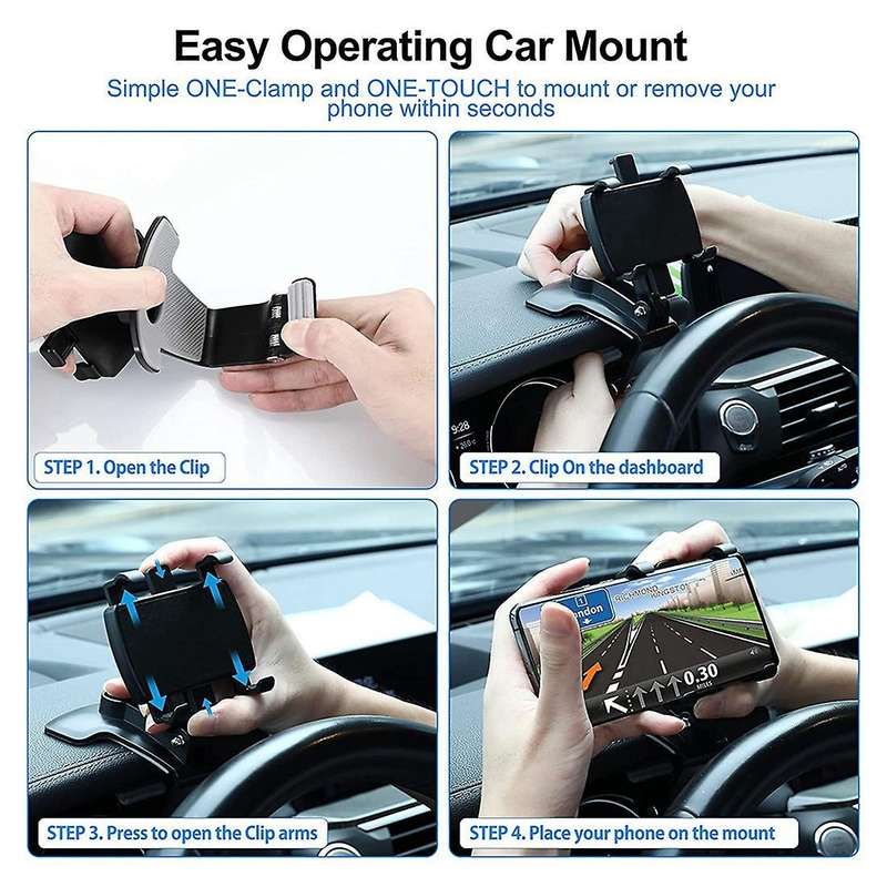 Mobile Phone Car Holder, 360 Degree Rotatable Adjustable, Black