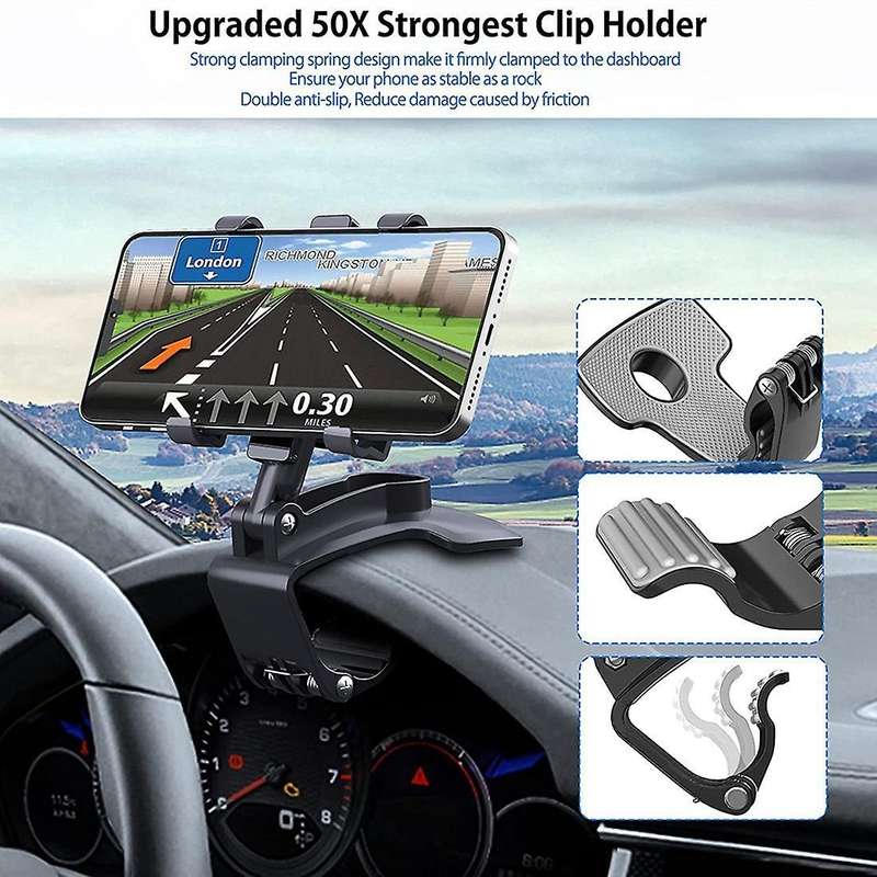 Mobile Phone Car Holder, 360 Degree Rotatable Adjustable, Black