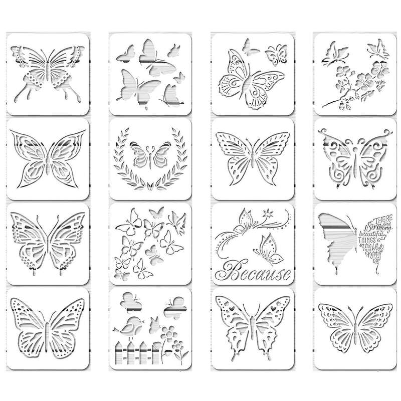 16pcs Reusable Butterfly Stencils Butterfly Template Art Painting