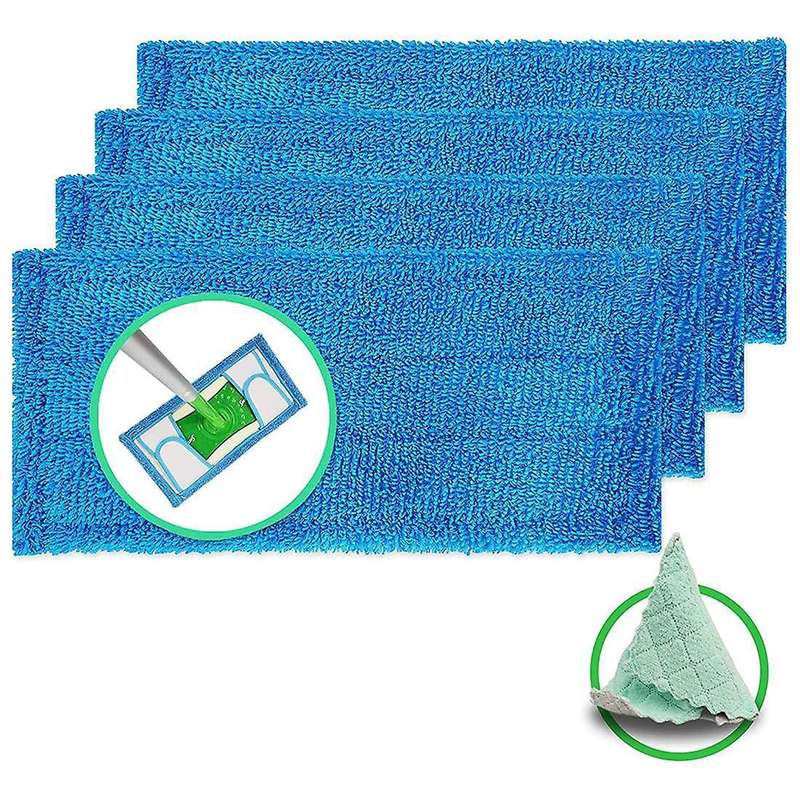 4 Reusable Microfiber Mop Pads Compatible with Swiffer Sweepers