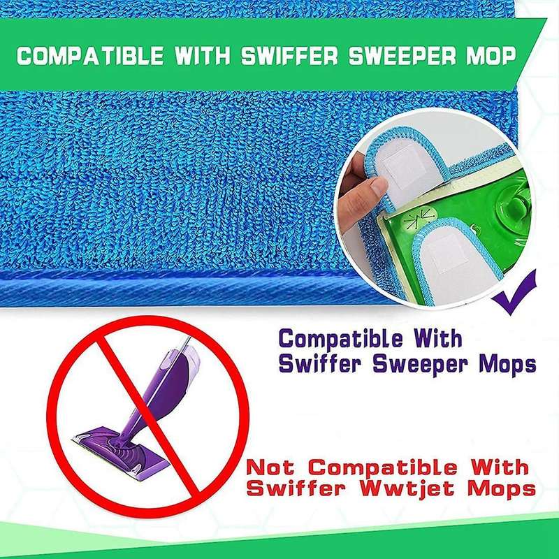 4 Reusable Microfiber Mop Pads Compatible with Swiffer Sweepers