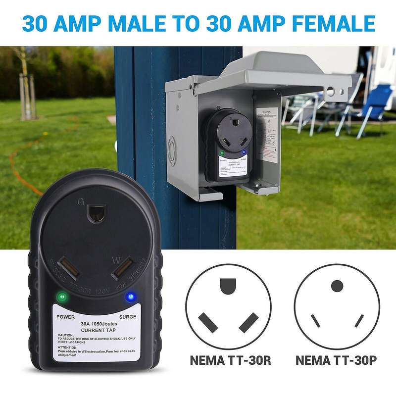 2pcs 125v 30 Amp Rv Surge Protector Power Defender Plug Black