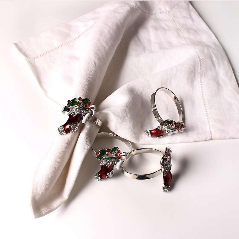 Set Of 6 Christmas Stocking Napkin Rings for Xmas Dining Table,silver