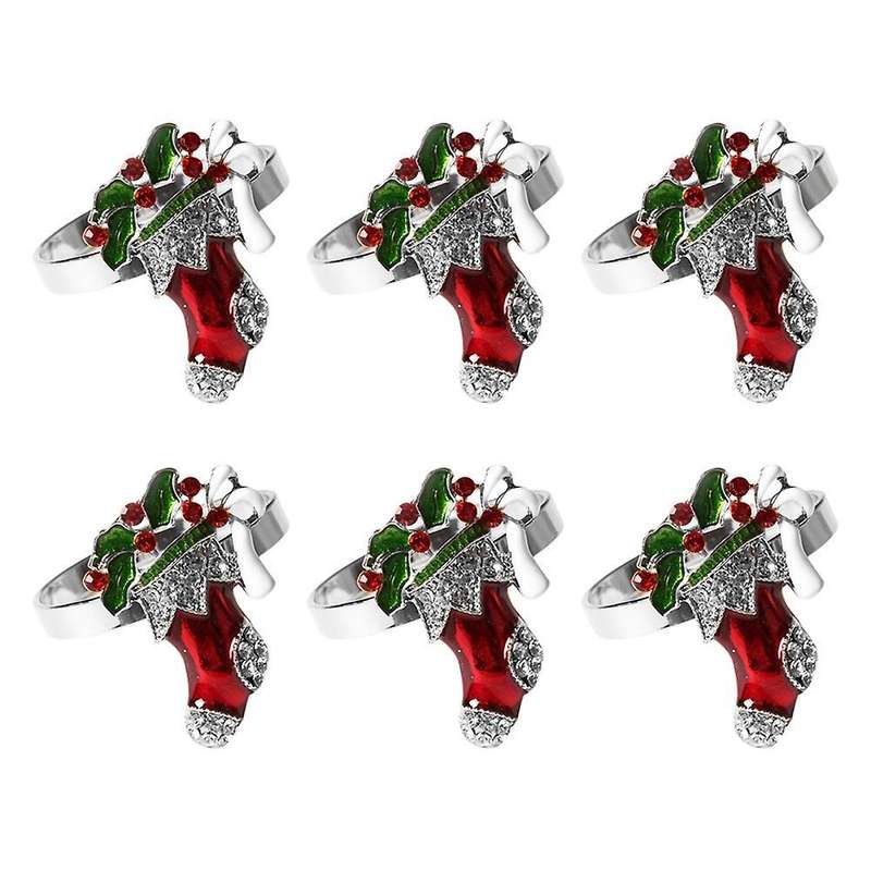 Set Of 6 Christmas Stocking Napkin Rings for Xmas Dining Table,silver