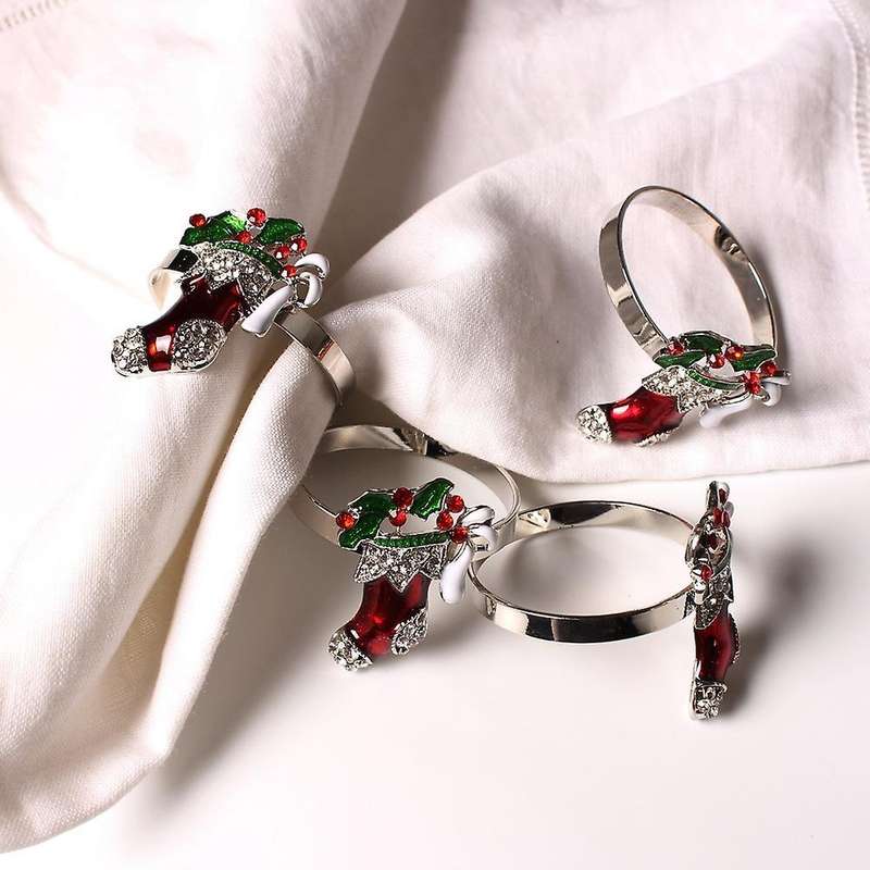Set Of 6 Christmas Stocking Napkin Rings for Xmas Dining Table,silver