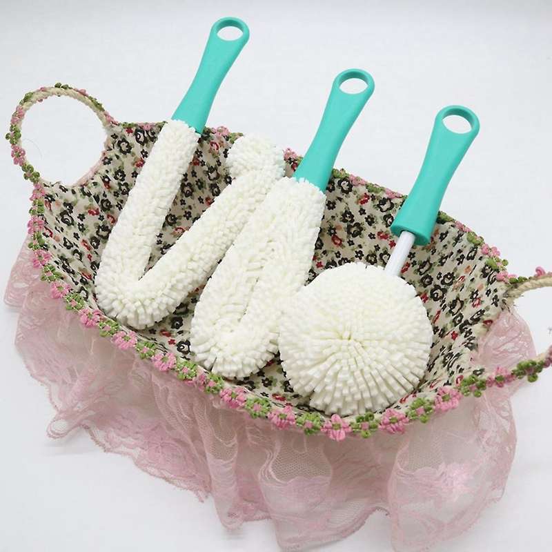 3 Pieces Wine Bottle Glass Decanter Coffee Cups Cleaning Brush,green