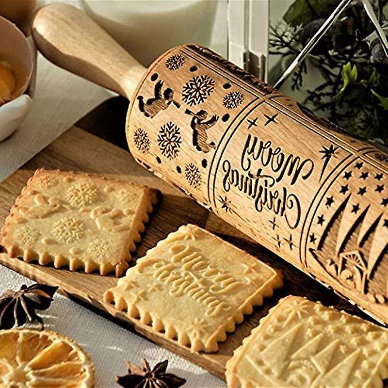 Nativity Pattern Xmas Christmas Wooden Embossing Rolling Pin