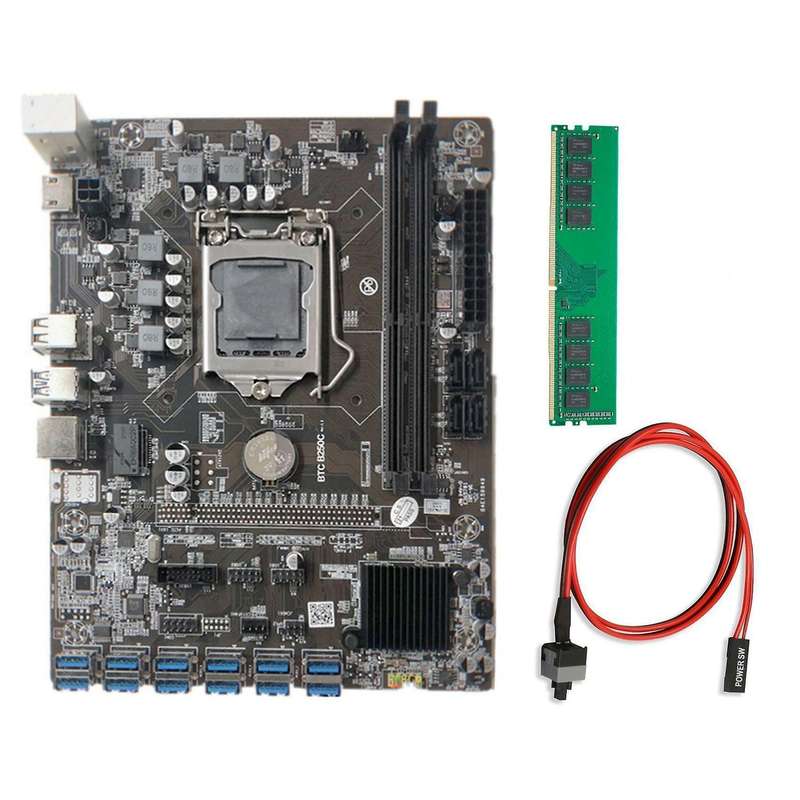 B250c Btc Mining Motherboard+ddr4 4gb 2666mhz Ram+switch Cable