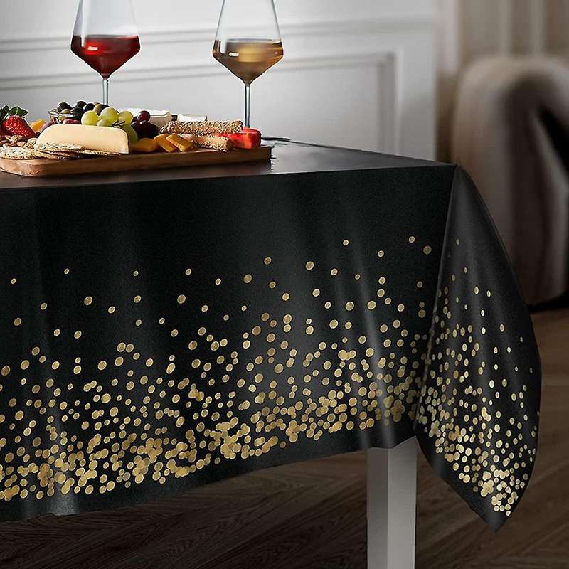 Black and Gold Plastic Tablecloth - 4 Pack - 54 X 108 Gold Dot