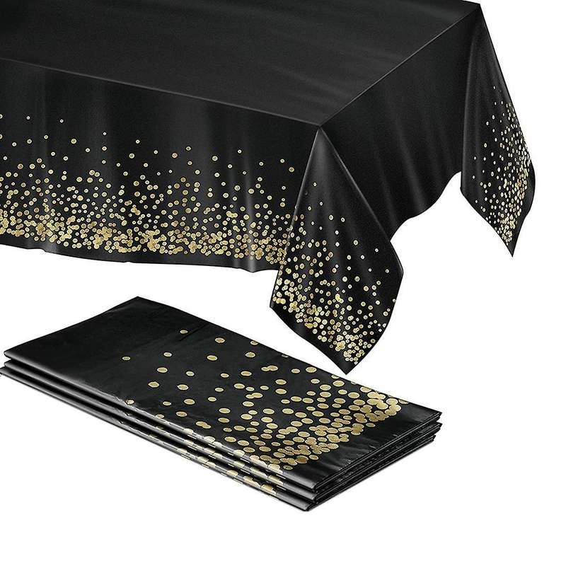 Black and Gold Plastic Tablecloth - 4 Pack - 54 X 108 Gold Dot