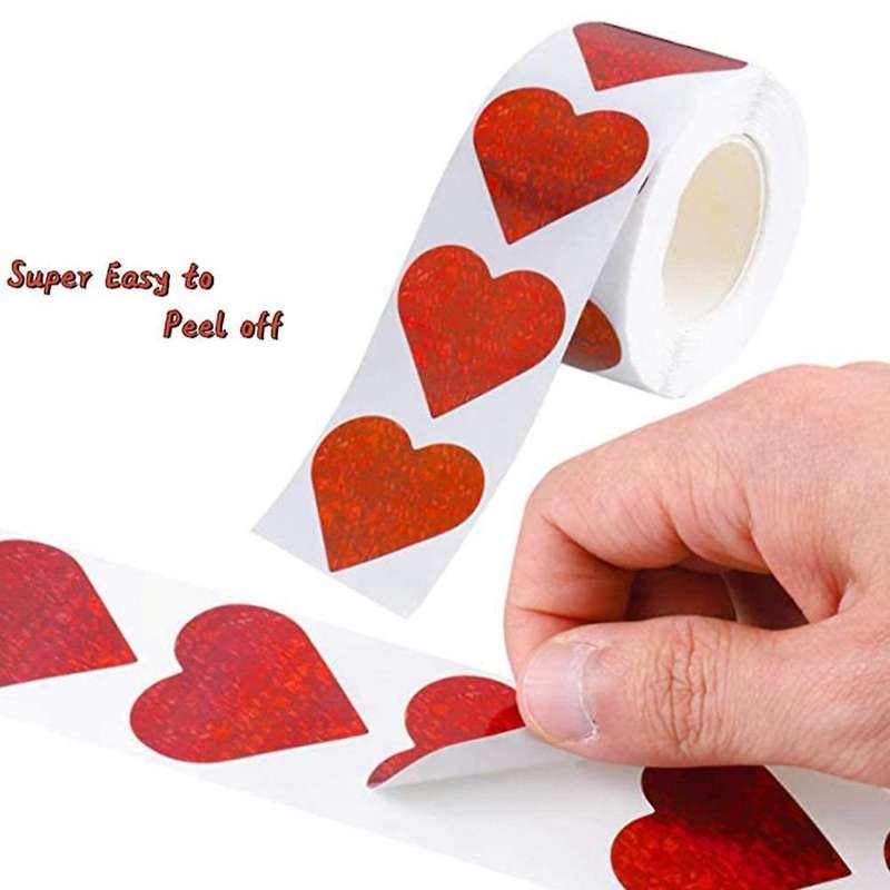 Glitter Red Heart Stickers Roll,heart Labels for Wedding(500pcs/roll)