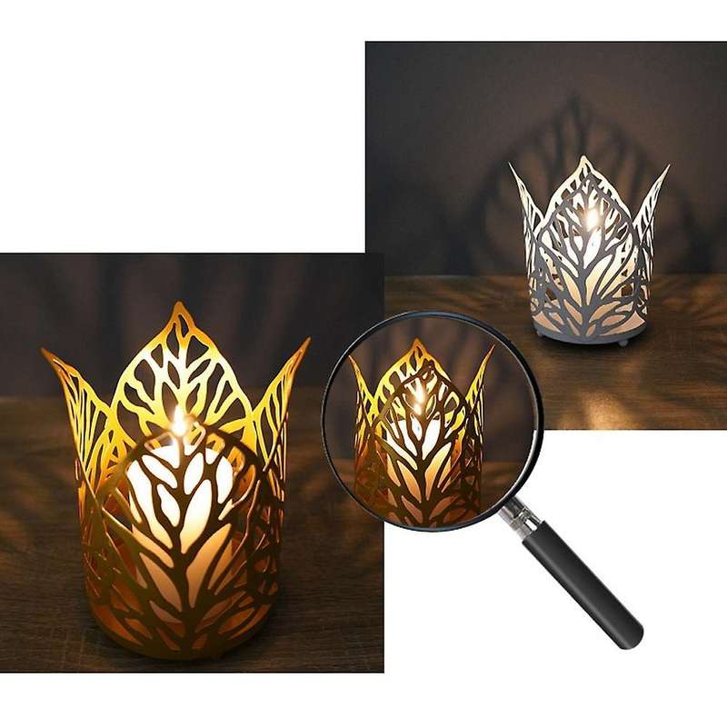 Nordic Iron Hollow Leaf Candlestick Wrought Iron Holder Decor White