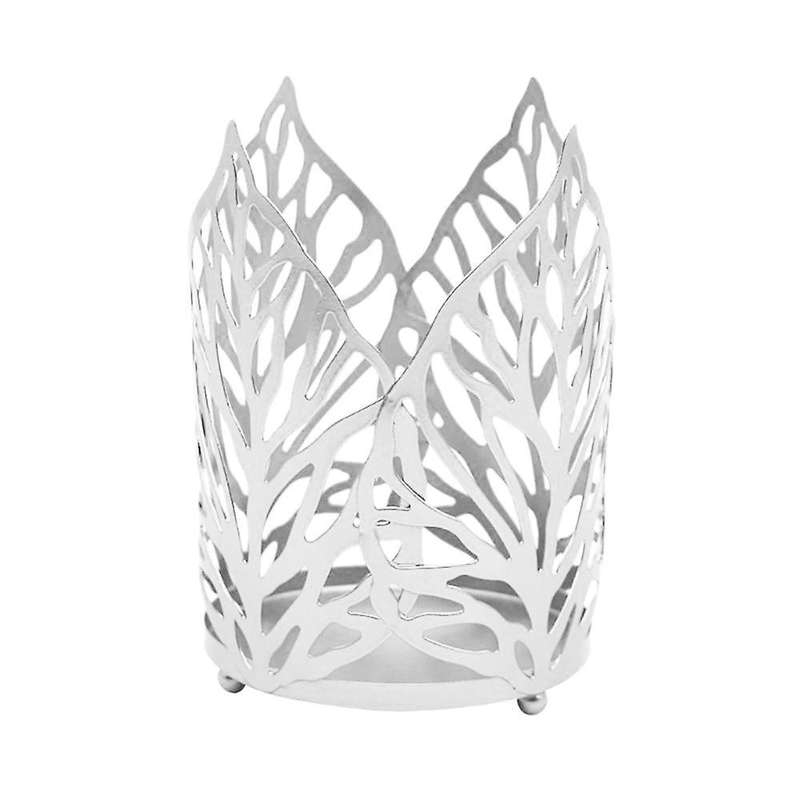Nordic Iron Hollow Leaf Candlestick Wrought Iron Holder Decor White