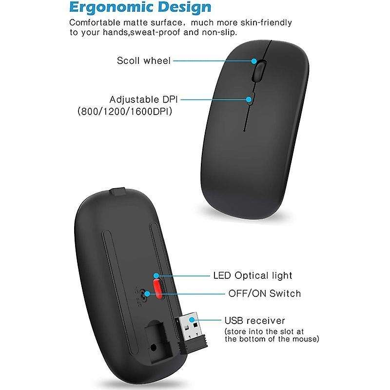 Wireless Mouse with Usb and Type-c Receiver, for Laptop,macbook