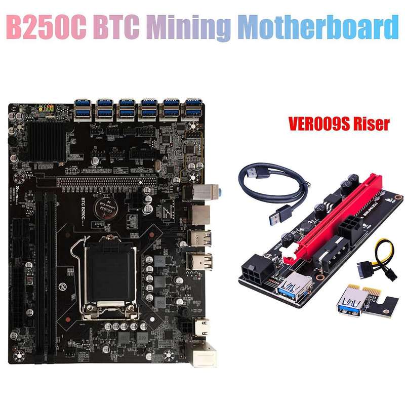 B250c Btc Mining Motherboard+ver009s Riser Lga1151 Support Ddr4 Ram