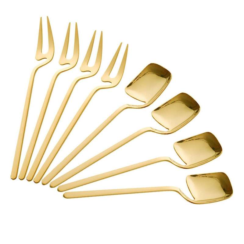 Stainless Steel Long Handle Fruit Appetizer Forks and Spoons Set D
