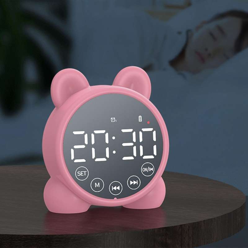 Kids Alarm Clock Bluetooth Speaker Bedside Alarm Clock,pink