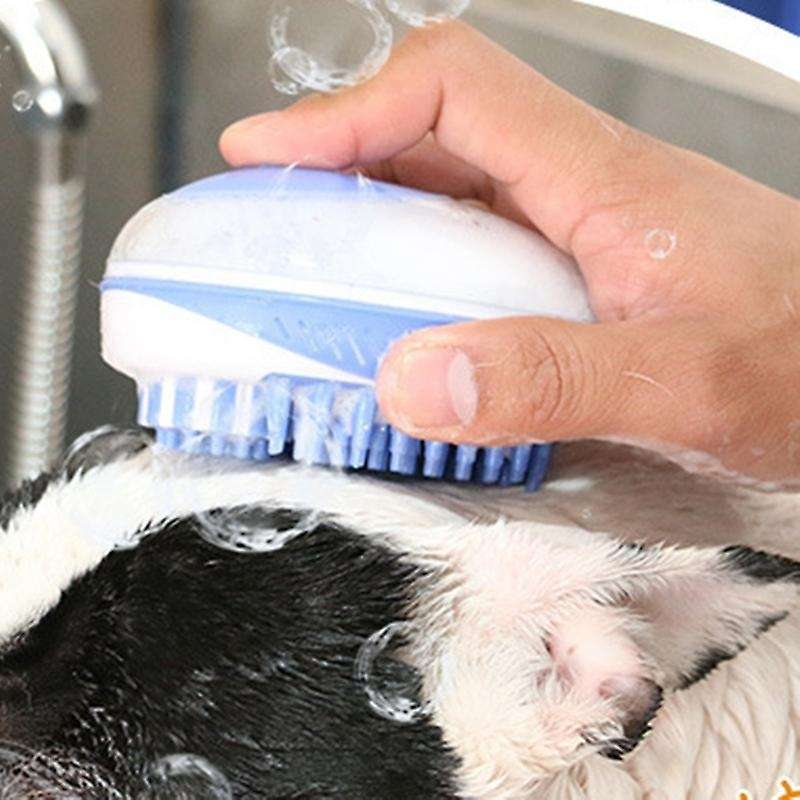 Pet Bath Brush 2-in-1 Pet Massage Comb Soft Pet Cleaning Tool Blue