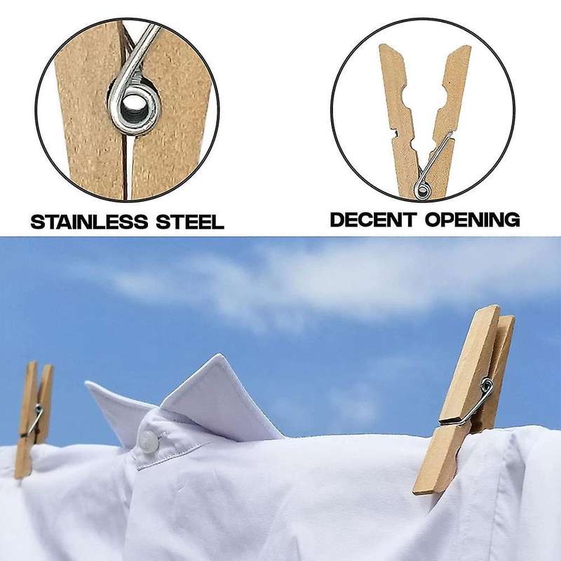 Clothes Pins Heavy Duty with Spring, Wooden Clothespins for Clothes