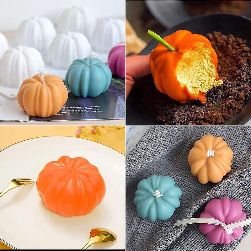 Candle Molds,6 Cavity 3d Pumpkin for Candle Making,baking Mousse Cake