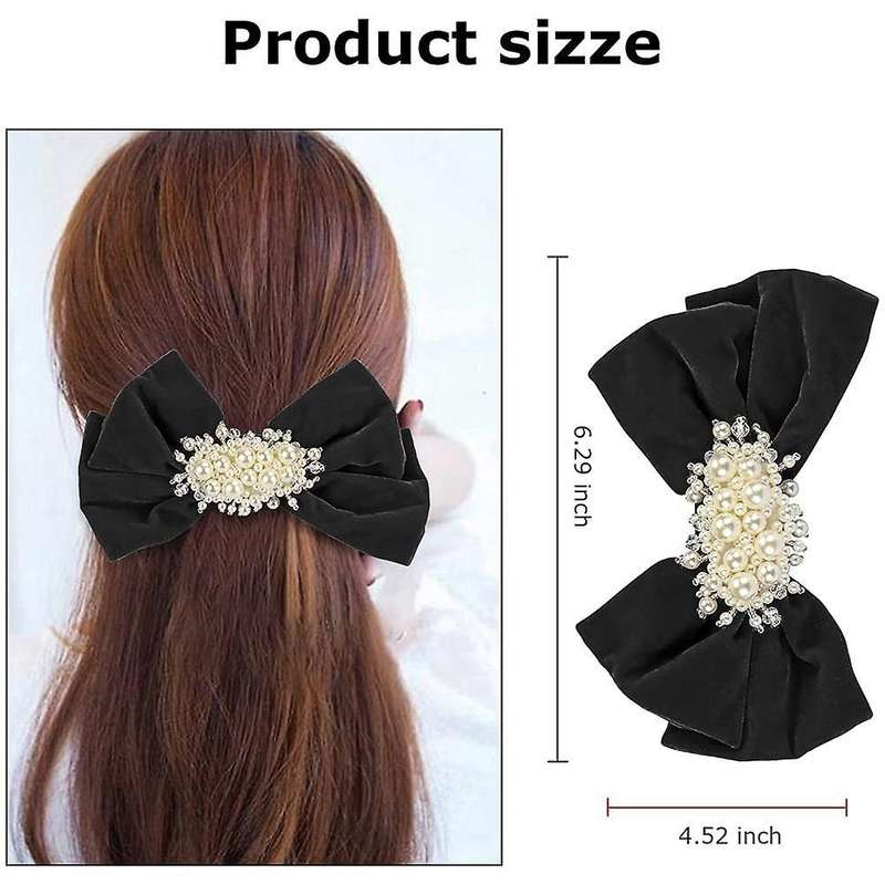 2pcs Bowknot Pearl Clip Headdress Sweet Girl Heart Hairpin (black)